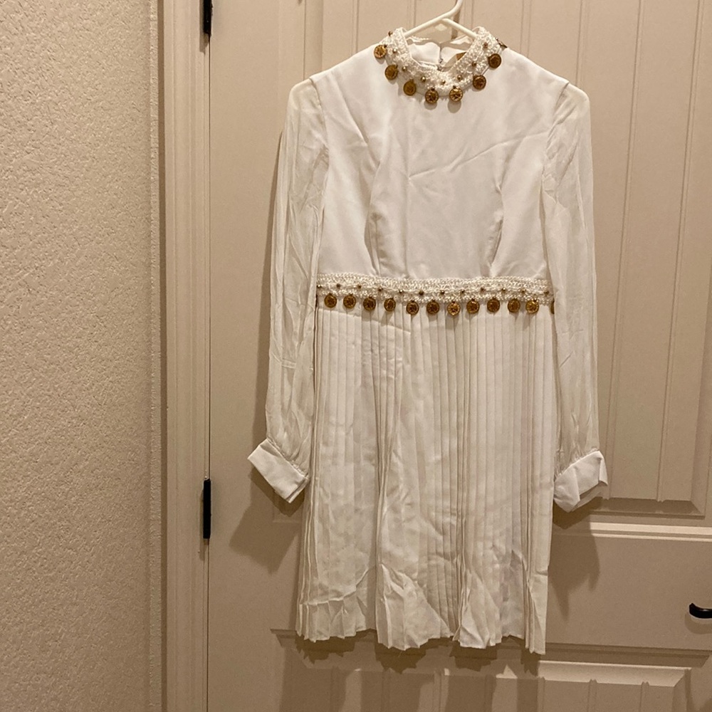 Carol Brent Vintage Women’s Size 11 Dress Pleats Sheer Sleeves Sequin w/ Coins